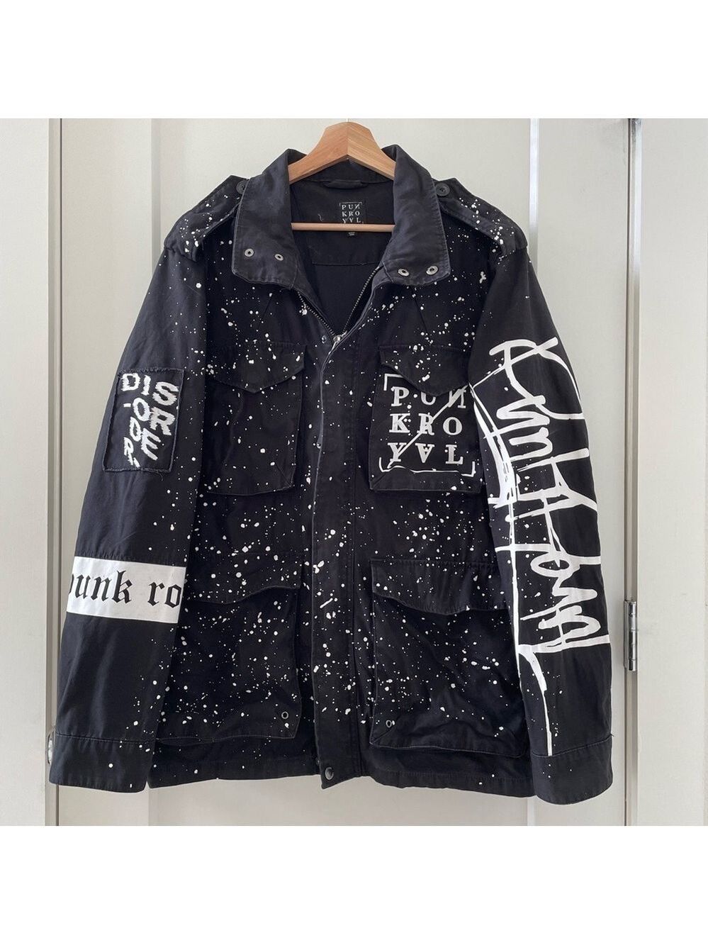 RARE Punk Royal Mens All Over Print BLACK Shacket Jacket Coat SIZE L